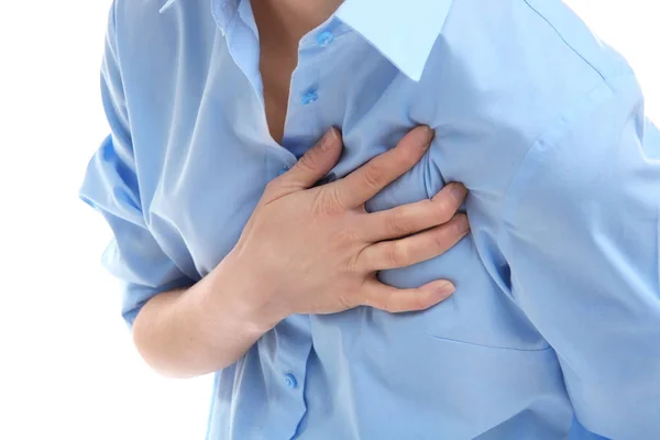 Woman suffering from chest pain — Stock Photo, Image