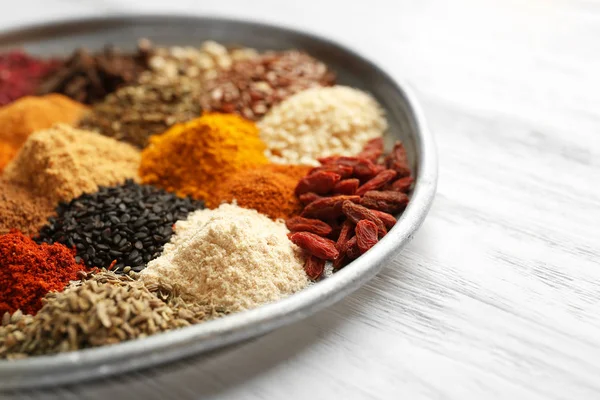 Tray with mix of different spices — Stock Photo, Image
