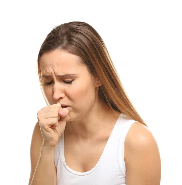 Młoda kobieta z alergią na białym tle — Zdjęcie stockowe
