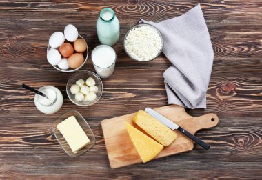 Süt ve süt ürünleri, düz lay