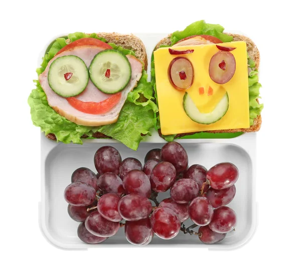 Scatola pranzo con panini divertenti — Foto Stock