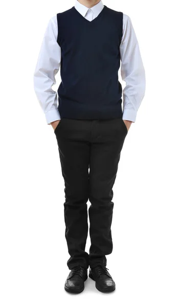 Tiener School Uniform Witte Achtergrond — Stockfoto