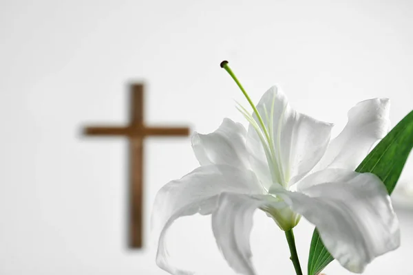 Cross and White lily — Stock Photo, Image