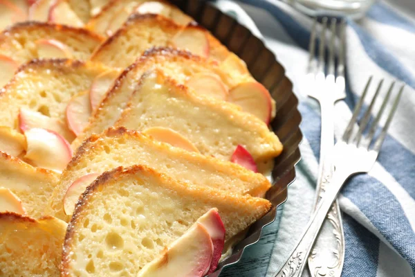 Tasty bread pudding with apples