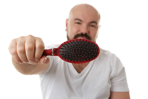 Φαλακρός άνδρας με βούρτσα μαλλιών — Φωτογραφία Αρχείου