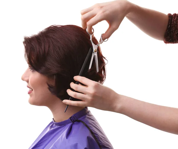 Hairdresser making beautiful haircut — Stock Photo, Image