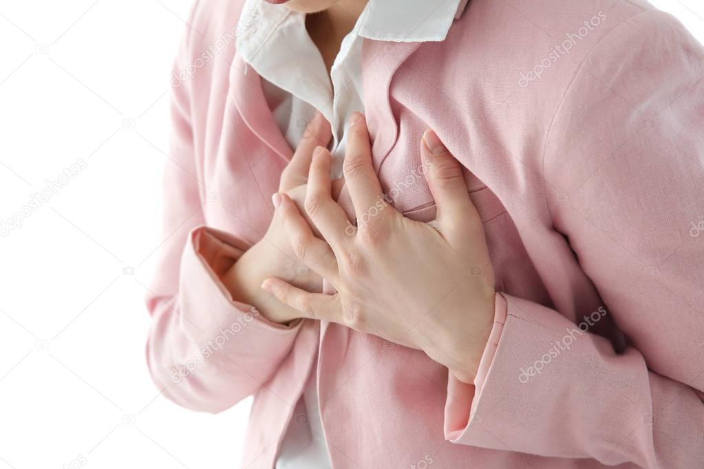 Woman suffering from chest pain 