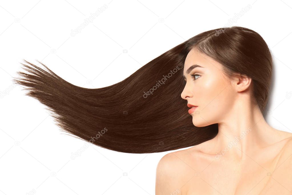 woman with long straight hair 