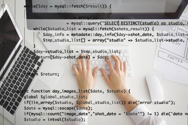 Program Geliştirme kavramı. Bilgisayar ile çalışan genç kadın