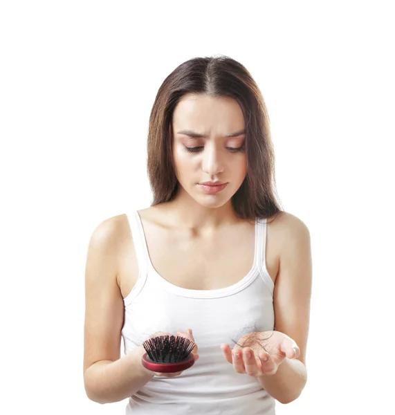 Young woman with hair loss problem — Stock Photo, Image