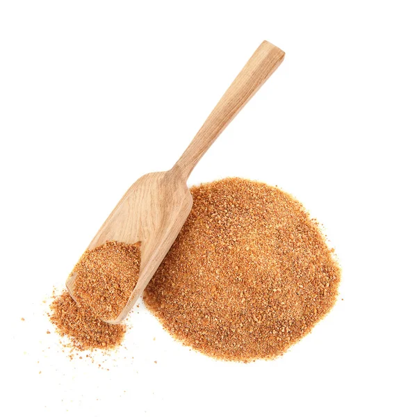 Wooden scoop and heap of coconut sugar — Stock Photo, Image