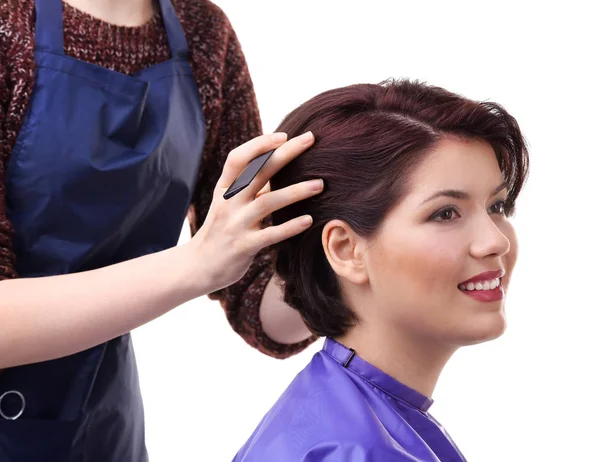 Hairdresser making beautiful haircut — Stock Photo, Image