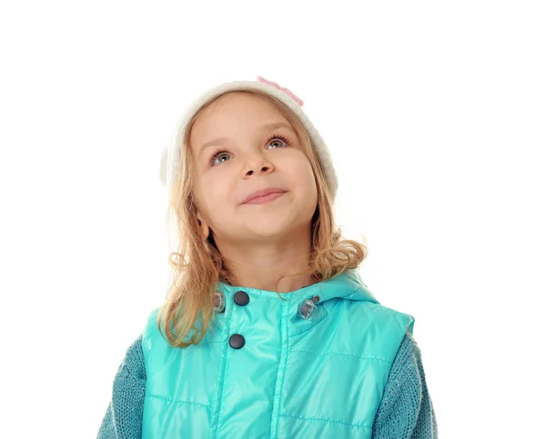 Cute little girl in warm clothes on white background — Stock Photo, Image