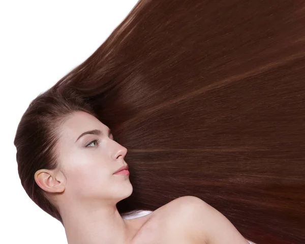 Mulher com cabelos longos e lisos — Fotografia de Stock