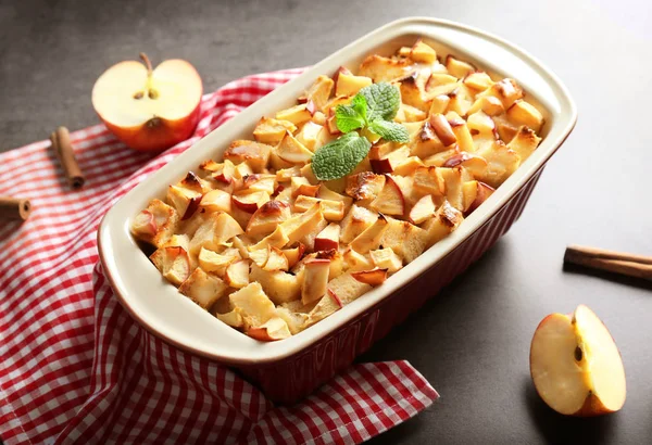 Tasty bread pudding with apples