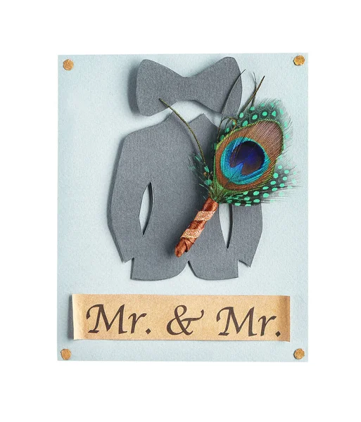 Wedding boutonniere with peacock feather — Stock Photo, Image