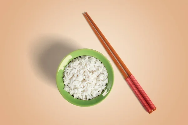 Tigela de Arroz e Chopsticks — Fotografia de Stock