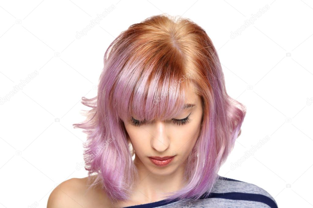 Beautiful young woman with dyed hair  