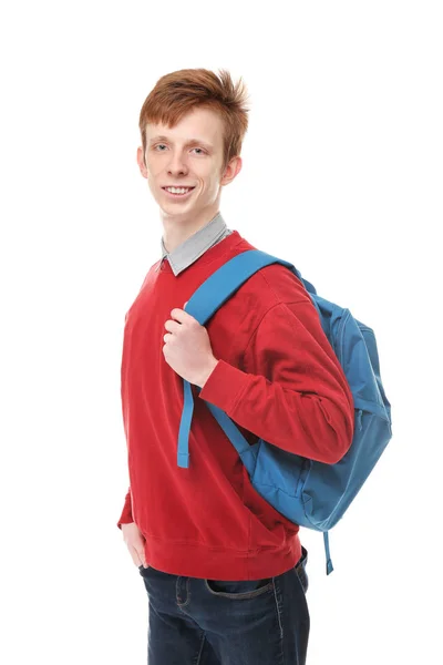 Підліток у повсякденному одязі зі шкільною сумкою — стокове фото