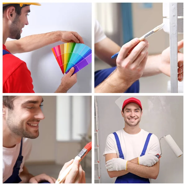 Collage of decorator with professional equipment — Stock Photo, Image