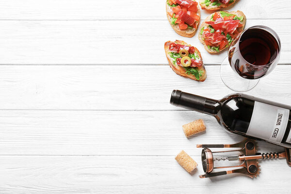 bruschettas served with wine