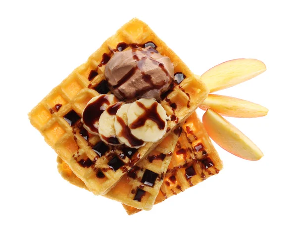 Waffles saborosos com frutas deliciosas — Fotografia de Stock