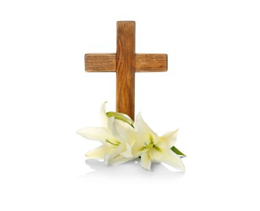 Wooden cross and lily