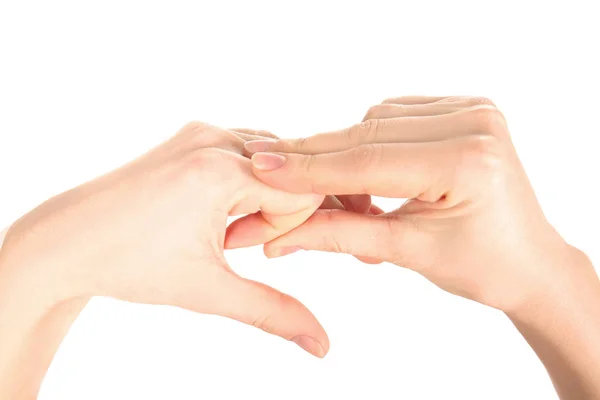 Женщина страдает от боли в пальцах — стоковое фото