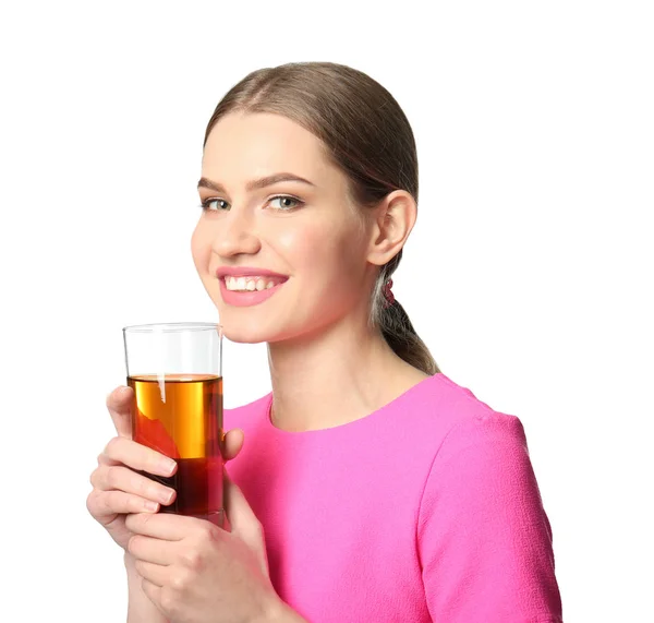 Mujer con vaso de jugo fresco —  Fotos de Stock