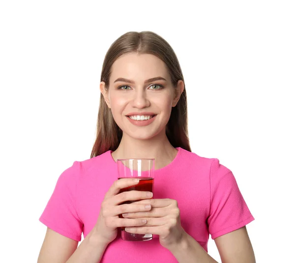 Frau mit Glas frischen Saft — Stockfoto