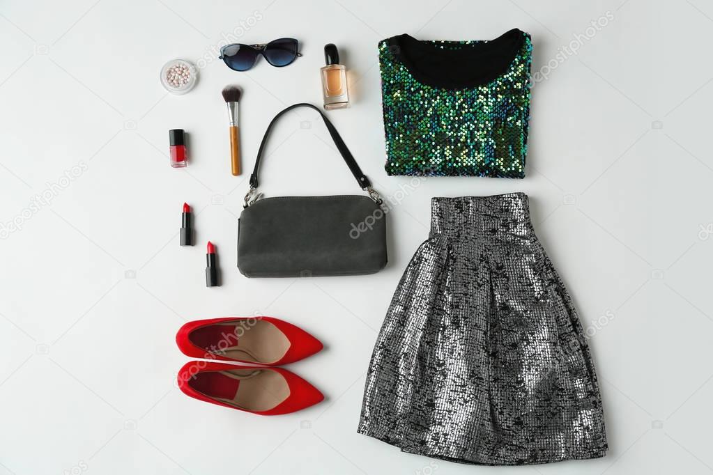 Set of stylish clothes and accessories 