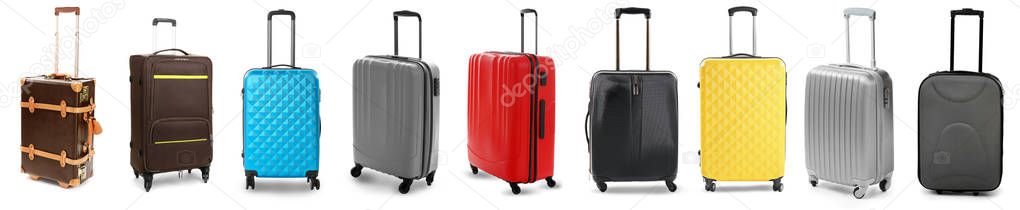 Set of suitcases on white 