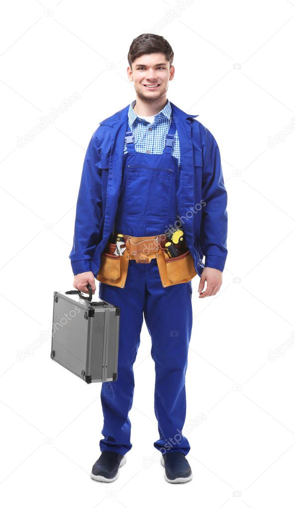 plumber holding tool box