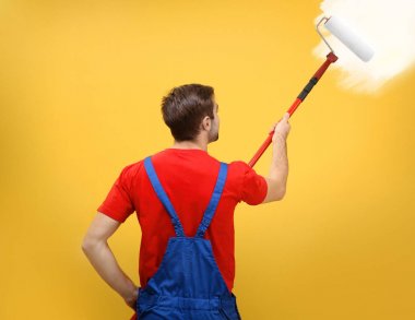 worker painting wall  clipart