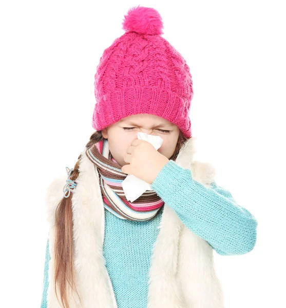 Ill little girl with tissue — Stock Photo, Image