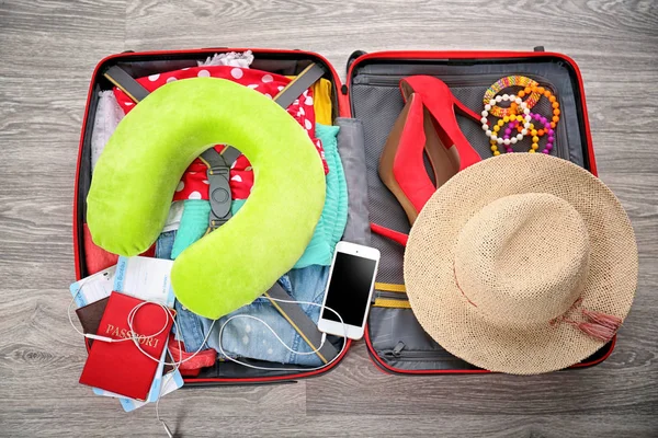 Travel pillow and suitcase — Stock Photo, Image