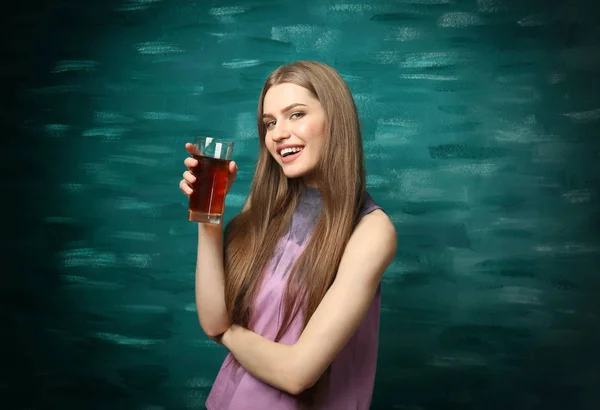 Woman with glass of fresh juice — Stock Photo, Image