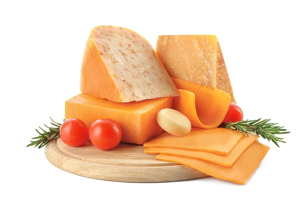 Wooden board with tasty cheese — Stock Photo, Image