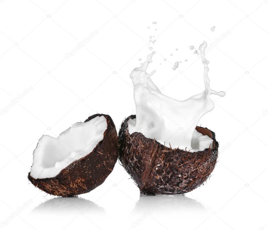 Cracked coconut with splashes of milk 