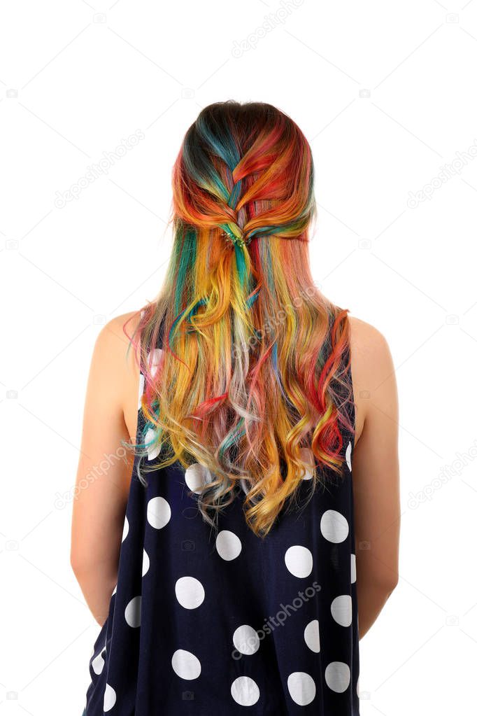 Young woman with colorful hair