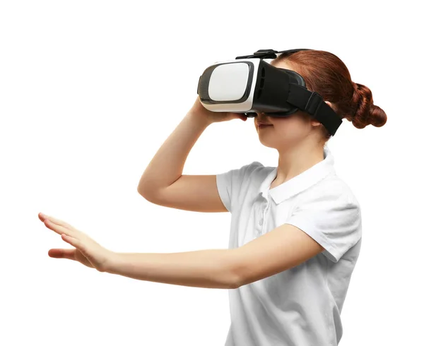 Chica con auriculares de realidad virtual —  Fotos de Stock