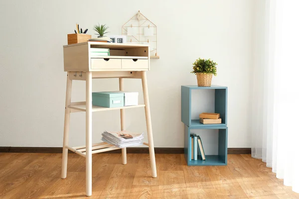 High wooden table — Stock Photo, Image