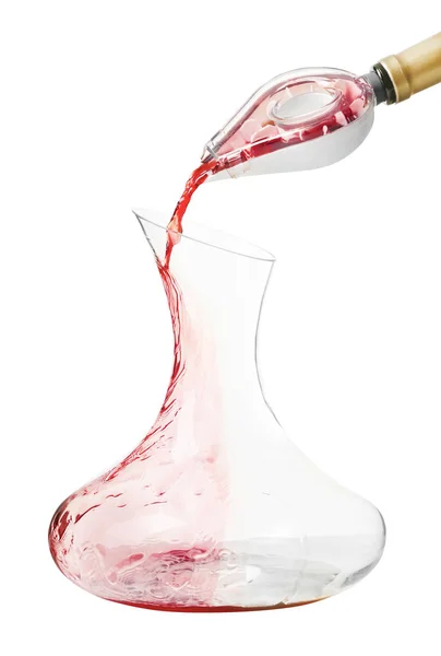 Pouring red wine into decanter — Stock Photo, Image