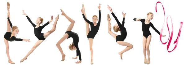 Girl doing gymnastics exercises — Stock Photo, Image