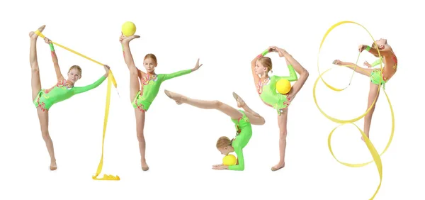 Girl doing gymnastics exercises — Stock Photo, Image