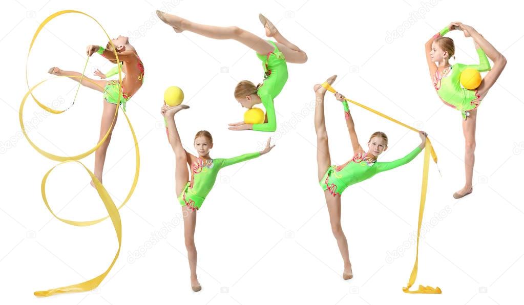 Girl doing gymnastics exercises  