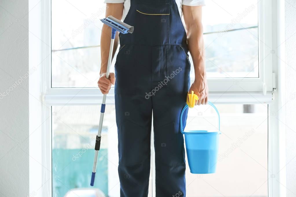 Window cleaner with special supplies indoors