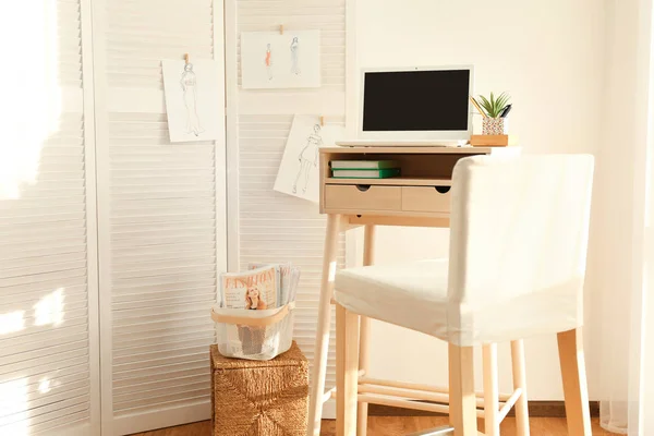 High wooden table — Stock Photo, Image