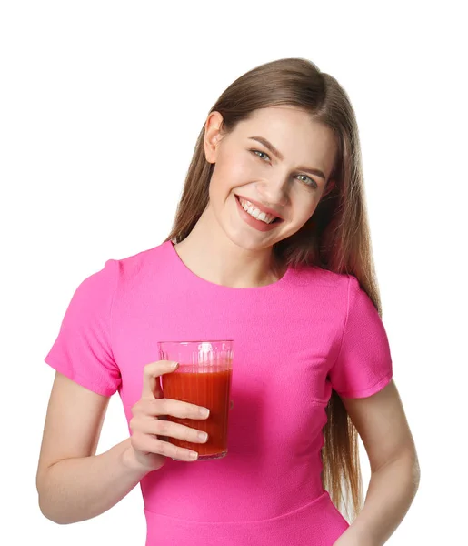 Junge Frau mit einem Glas Saft — Stockfoto