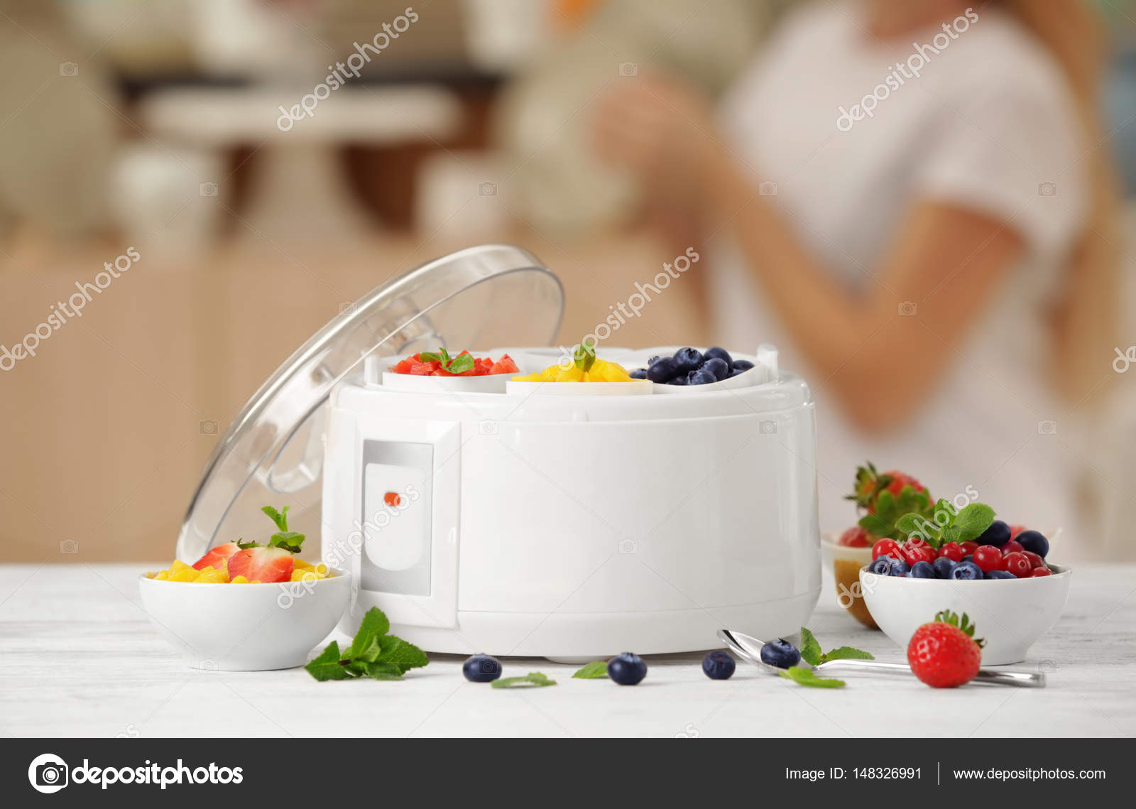 Yogurt maker and ingredients — Stock Photo © belchonock 148326991